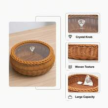 2 Pack Clear Lid Storage Baskets, Round Woven Plastic For Pantry Organization - Brown - View 2