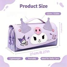 Hasbro Sanrio Kuromi Handheld Pencil Case, Large Capacity Multi Zipper Dual-Use Storage Pouch, Portable Organizer For Stationery & Cosmetics, Cute Cartoon Design, Ideal Gift For Birthday & Holiday Occasions - A - View 2