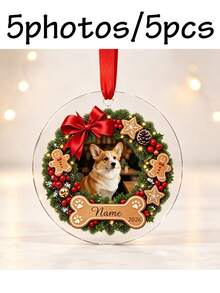 Custom Dog Photo Christmas Ornament, Personalized Name Pet Keepsake, Festive Wreath Tree Decoration, Customized Picture Wall Hanging Decor, Customizable Holiday Party Decor, 2026 Christmas Tree Decorations, Christmas Gift For Pet Lovers, Home Decor - Style a - View 9