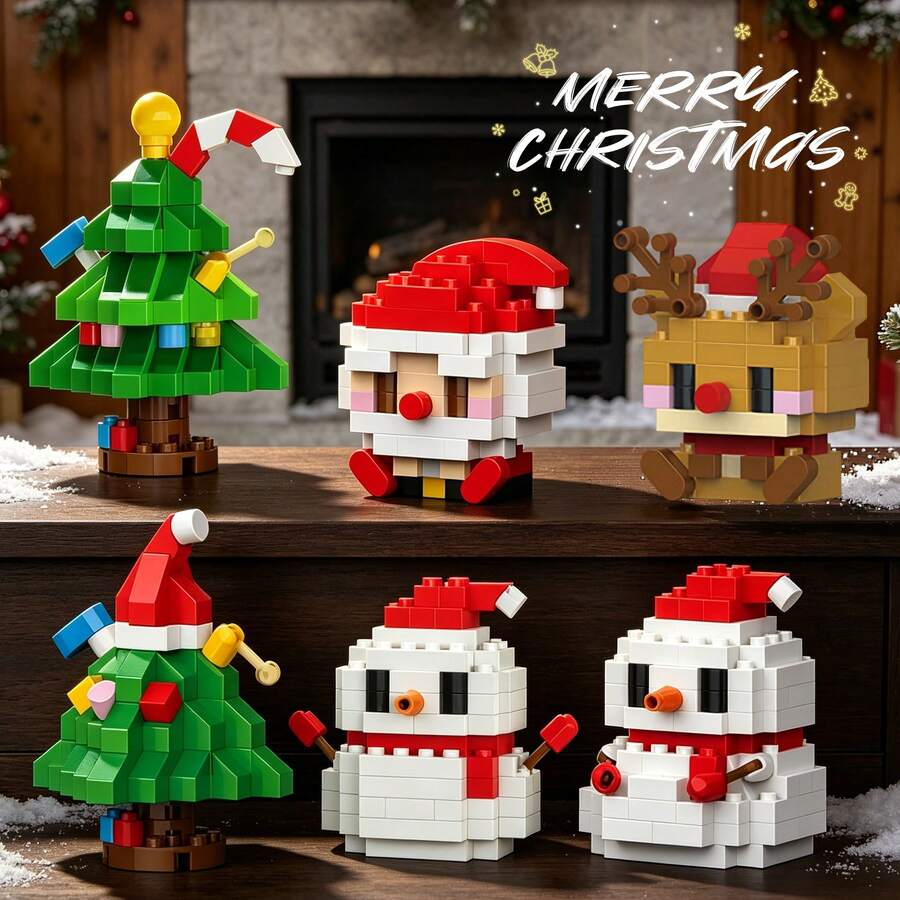 Christmas Party Gift Set, ABS Material, Includes: Santa Claus, Snowman, Reindeer, Christmas Tree. Single Style Can Be Assembled Into Three Forms. Flexible Discount, Building Block Toy Set. Suitable For Christmas, Halloween, Major Holidays DIY Assembly Handmade Gift. - Multicolor - View 1