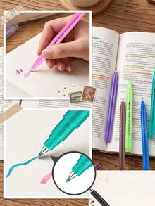 6/12/24pcs Glitter Soft Brush Pen, Colorful Calligraphy Soft Tip Highlighter, Shimmer Ink With Glitter, For Kids, Card Making, Doodling, Journaling - Multicolor - View 5