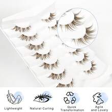 7 Pairs Of Fox Eye Style Natural, Long And Wispy False Eyelashes, Suitable For Daily And Party Makeup, Cat Eye And Fairy Style False Eyelashes, Create A Glamorous Look - Brown - View 4