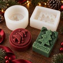 Relief Christmas Tree Round Soap Mold Rectangular Merry Christmas Soap Molds For DIY Handmade Soap Candle Making, Holiday Craft Gifts, Party Favors And Home Decoror Gift - A - View 3