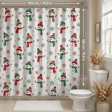 1pc/4pcs Cartoon Scarf Snowman Pattern Multifunctional Bathroom Decor Shower Curtain Set, Free 12 Hooks, Premium Holiday Atmosphere, Bathroom Mat, U-Shaped Rug And Round Toilet Lid Cover, Suitable For All Occasions, Bathroom Set - Cartoon Snowman Scarf - View 10