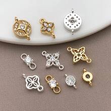 2pcs Retro Zirconia Inlaid Link Connectors 18K Plated Clover Round Star Double Loop Connector For DIY Bracelet Necklace Jewelry Making Craft Supplies - Multicolor - View 4