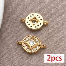 2pcs Retro Zirconia Inlaid Link Connectors 18K Plated Clover Round Star Double Loop Connector For DIY Bracelet Necklace Jewelry Making Craft Supplies - Multicolor - View 9
