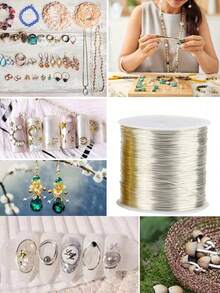 100m/Roll Gold Beaded Wire, Premium Jewelry Wire, Anti-Oxidation, Rust-Resistant, Suitable For Making Various Bracelets, Earrings, Necklaces DIY, Hair Clips, Jewelry Weaving, Shaping, Floral Metal Wire Wrapping, Handmade Crafts, Jewelry Handmade Design - Multicolor - View 6