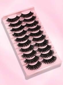 10 Pairs Faux Mink Fur Natural False Eyelashes, 3D Dramatic Thick Long Dark Cat Eye Lashes - Black - View 2