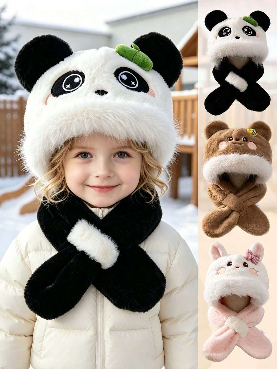 Winter New Children's One-Piece Hat, Suitable For Boys And Girls, Super Cute And Charming Scarf Hat, Thick And Warm, Ear Protection Hat - Multicolor - View 1