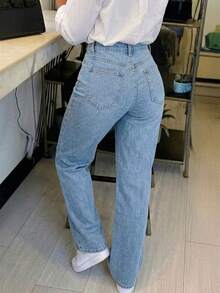 Women's Casual Washed Straight Leg Jeans Autumn - Light Wash - View 4