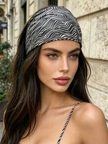 1pc Animal Print Twist Headbands For Women,Soft Elastic Wide Turban Head Wraps,Leopard Zebra Pattern Hair Band, Boho Styling Hair Accessories - Multicolor - View 3
