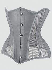 Women's Breathable Mesh Waist Corset Waist Cincher Tummy Control 14 Steel Bone Waist Trainer - Grey - View 2
