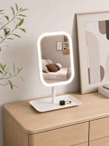 1pc LED Makeup Mirror, 3 Color Modes, Desktop Makeup Mirror, Smart Adjustable Tri-Color Light Touch Control, With Storage Tray, 360° Rotation, Travel Makeup Mirror, Portable Lighted Beauty Mirror, Rechargeable Desktop LED Makeup Mirror - Square Makeup Mirror - View 4