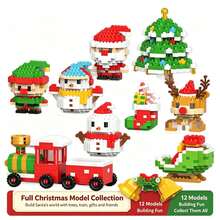 1pc-Christmas Micro Building Blocks Blind Box Set, Mini Bricks Santa Claus Christmas Tree Snowman Reindeer, DIY Assembly Puzzle Toy, Creative Holiday Ornament, Stocking Stuffer, Christmas Party Favor, Collectible Mini Building Toy - Multicolor - View 10