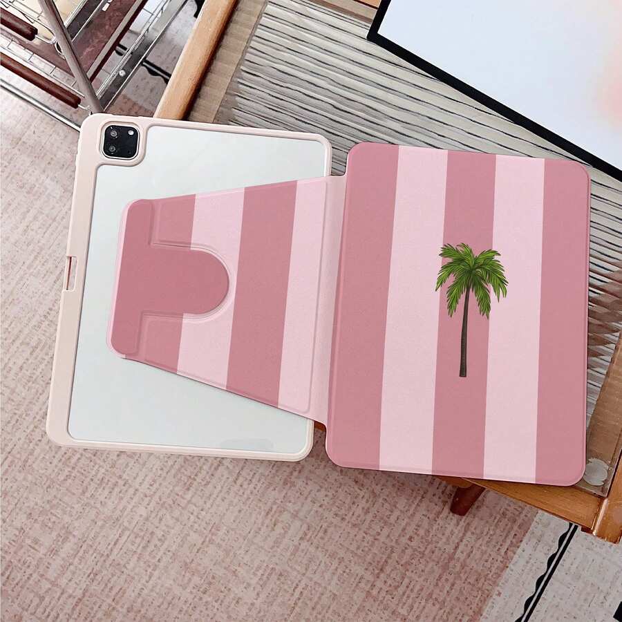 1件粉色條紋海星印花360°可旋轉平板保護殼，相容於iPad 11/A16/10th/Air4/5/6/Pro 12.9/2024/2025/2020/2021/2022/2023/10.2/10.9，Galaxy Tab A8/A9 Plus/S6 Lite/S7/S9FE PLUS，Pad，MatePad，Pad，Honor Pad，Xiaoxin Pad，適用於辦公、旅行與居家使用