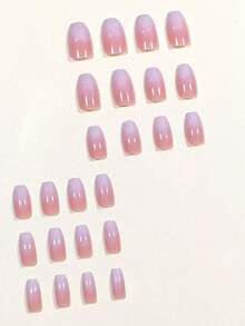 24pcs/Pack Simple French Style Short Square Shaped Gradient Orange & Pink Fake Nails For Daily Life, Dating & Afternoon Tea Press On Nails Nail Supplies - Multicolor - View 2