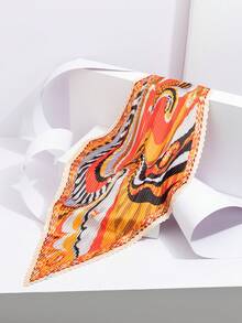 1pc New Vintage Luxury Abstract Zebra Print Chain Pleated Silk Scarf, Satin Pointed Triangular Scarf, Commuter Outfit Bag Decoration Small Scarf - Multicolor - View 5
