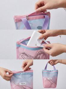1pc Lightweight Mesh Toiletry Bag, Travel Makeup Bag, Large Capacity Portable Multi-Functional Storage Bag, Suitable For Storing Cosmetics And Skincare Products, Cute Handheld Design - Multicolor - View 4
