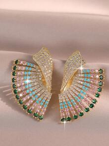 1pair Fashion Wing Shape Multi-Color Full Paved Cubic Zirconia Earrings, Colorful Unique Jewelry For Wedding Party Photoshoot Travel Daily Wear & Gift - Colorful - View 5
