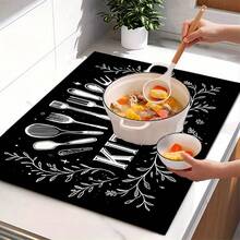 (Hot !!) 1pc 2D Tableware Pattern Flat Stove Protector Mat And Non-Slip Heat-Resistant Rubber Stove Cover Pad, Suitable For Induction Cooktop, Glass Cooktop And Multi-Functional Scratch-Resistant Mat, Also Best Choice For Oven, Washing Machine, Dryer And Kitchen Decor. - Multicolor - View 4