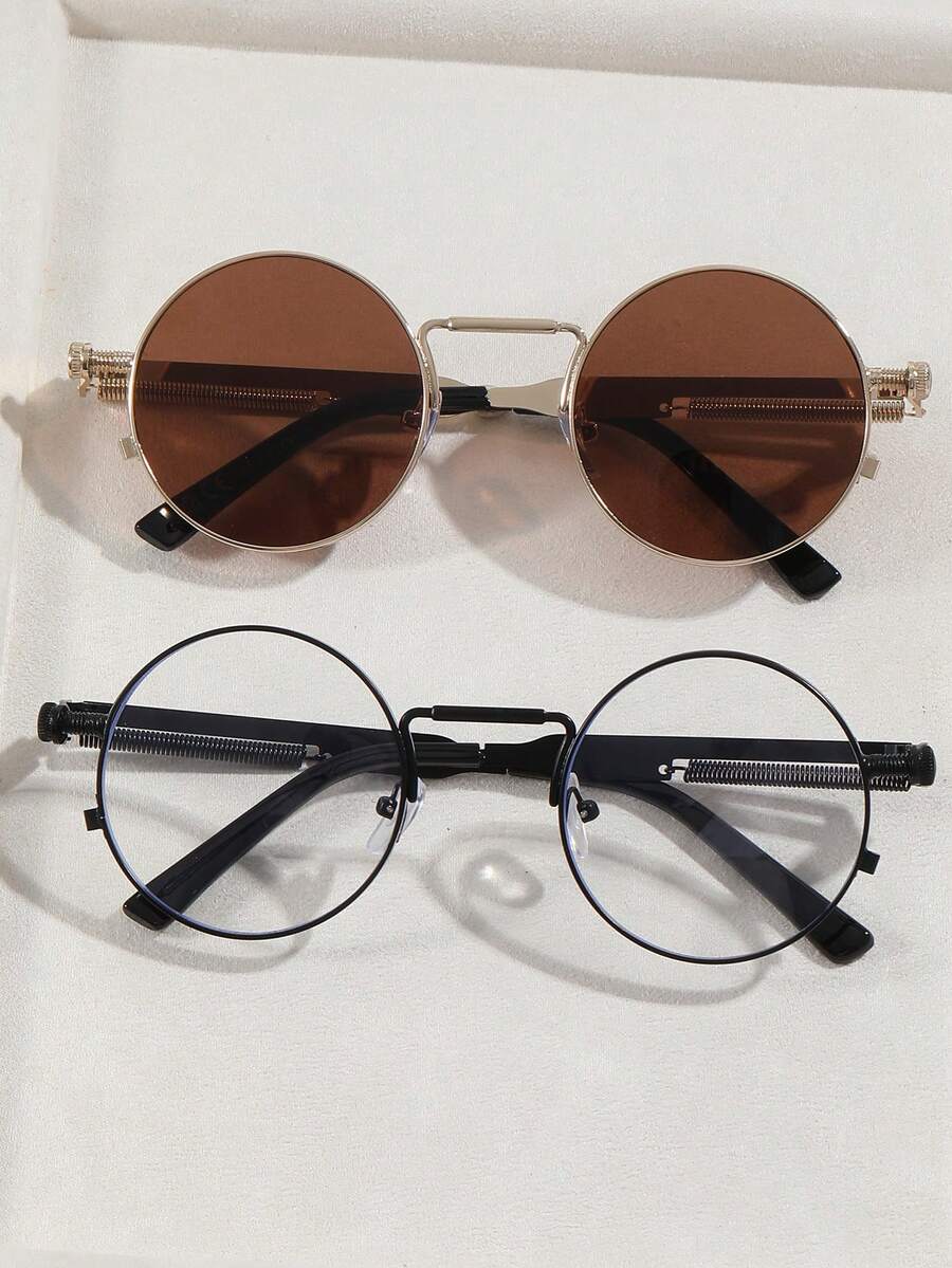 2 Pairs Metal Round Frame Men's Fashion Glasses - Multicolor - View 1