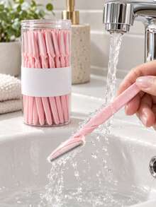 5/10/20/40pcs Pink Set - PP Material, Fun Dopamine Color, Includes , Exfoliating Scraper, Suitable For Face/Body Hair Trimming; Long Handle Blade With Precision Protective Cover, Suitable For Daily Use Or Travel - Upgraded Version - View 6