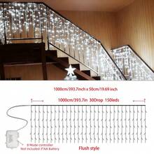 أضواء سلسلة LED على شكل قطرات الثلج ب- 8 أوضاع إضاءة، تعمل ببطارية AA، أضواء جنية، ديكور خلفية لحفلات الزفاف، أضواء سلسلة زخرفية معلقة للغرفة والنوم والسياج والنافذة، أضواء ملونة زخرفية لأجواء الهالوين والكريسماس - أضواء ثلجية تعمل ببطاريات AA ب- 8 أوضاع - مشاهدة 18