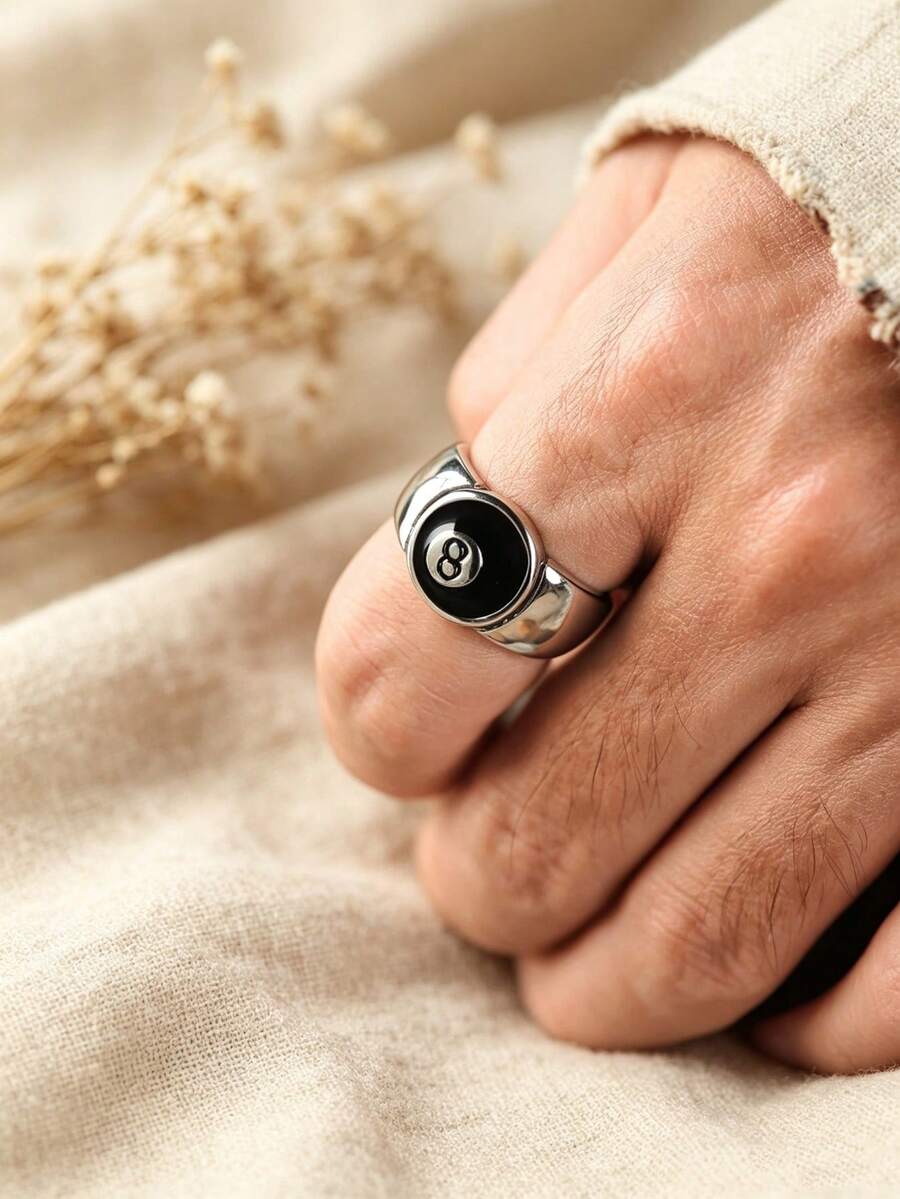 1pc Lucky Black Ring, Fashionable Personalized Popular European & American Vintage Style, Suitable For Daily Wear - Multicolor - View 1