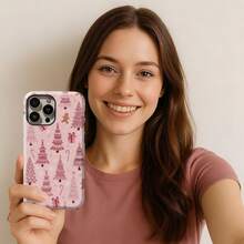 Pink Christmas Phone Case Retro Christmas Tree Snow Candy Cane Girly Gifts Compatible With IPhone 17 16 15 14 Pro Max Plus 13 12 11 - Pink - View 5