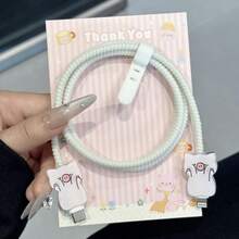 Cheerful Pig Style Charger And Cable Protector Set, Durable Apple 40W Charging Cable Protective Case, Anti-Break Cable Organizer, Compatible With Apple Phone Charger - Multicolor - View 3