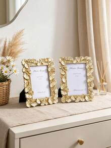 1pc European Style Gold Ginkgo Leaf Decorative Photo Frame, Horizontal/Vertical Use, Includes 1 Random Insert Paper, Ginkgo Carved Resin Desktop Frame, Vanity Photo Frame, Gilded Tabletop Frame, Cream Style Photo Frame Decor, Suitable For Photo Display Home Decor, Wedding Photo Frame, Portrait Frame, Soft Furnishing Frame, Studio Photo Frame, Housewarming Gift Photo Frame - Gold - View 11