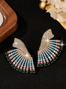 1pair Fashion Wing Shape Multi-Color Full Paved Cubic Zirconia Earrings, Colorful Unique Jewelry For Wedding Party Photoshoot Travel Daily Wear & Gift - Colorful - View 8