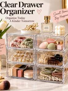 1pc 3-Tier Drawer Storage Box, Suitable For Jewelry, Hair Accessories, Earrings And Small Items, Furniture Office Study Desk Organizer Box, Jewelry Storage Box, Drawer Cosmetic Storage Box, Bedroom Decor Desktop Storage Box, Home Desktop Drawer Storage Box - Multicolor - View 3