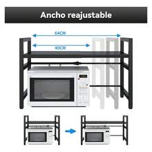 Estante Extensible para Horno de Microondas de 2 Niveles, Organizador Ajustable para Cocina con Espacio de Almacenamiento, Soporte Práctico para Microondas, Utensilios, Condimentos y Accesorios, Diseño Resistente para Aprovechar el Espacio en Encimeras, Alacenas y Cocina del Hogar - Negro - Ver 5