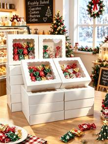 2pcs/5pcs/10pcs/15pcs Solid White Gift Boxes With Star & Scalloped Clear Window, Easy‑Assemble Tuck‑Top Foldable Paper Cases For Holiday Party, Candy & Handmade Treats Storage - 8825 - View 7