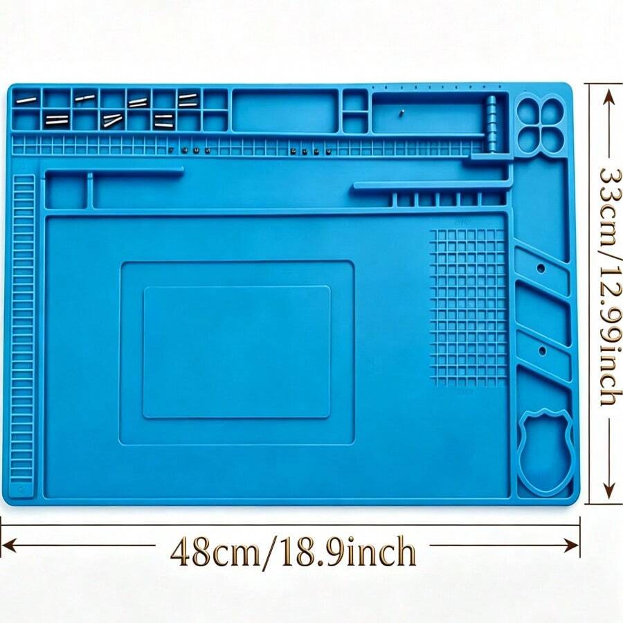 MIKITOOL 48cm*33cm/18.9inch*12.99inch High-Temperature Soldering Mat, Electronic Repair Workbench Mat With Magnetic Area - Anti-Slip, Anti-Static Mat, Suitable For Mobile Phone And Laptop Repair - An Essential Tool For Electronics Enthusiasts - Blue - View 1