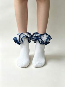1 Pair Solid Color Lace Trim Socks, Suitable For Teenagers Daily Wear, Various Styles, Can Be Used As Christmas Gift. - Multicolor - View 3