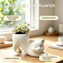 1pc Creative Stretching Cat Planter, Ins Style Desktop Succulent Cactus Pot, Cute Animal Decorative Ornament, Home Essential - A - View 1