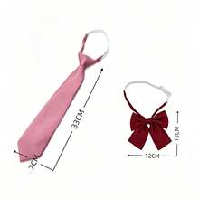 Pre Tied Necktie And Bow Tie Set Solid Color JK College Style Adjustable Neck Tie Bow For Men Women Shirt Matching School Uniform Accessories - Multicolor - View 5