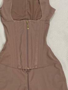 Women's Tummy Control Open Bust Body Shaper With Butt Lift, Thigh Slimming, Zipper Closure, Hip And Waist Sculpting Bodysuit - Mocha Brown - View 4