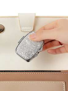 Sparkly Rhinestone Mini Jewelry Box With Mirror,2 Compartment Mini Ring Earring Storage Box,Portable Travel Storage Case For Women,Travel Essentials - A - View 4