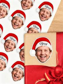 Custom Photo Santa Hat Stickers, Personalized Name And Face Shape Christmas Stickers, Christmas Gift Wrapping Stickers, Suitable For Christmas Holiday Decoration Parties, Envelope Labels, Gift Bag Wrapping Stickers - Multicolor - View 8