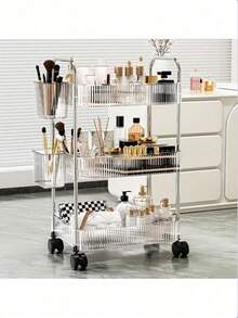 1PC Clear Rolling Storage Cart With Wheels, Portable Transparent Utility Trolley, Space Saving Mobile Multi-Tier Organizer For Bathroom Kitchen Home Storage,Space-Saving Household Organizer For Bedroom Bathroom Office Dorm - Multicolor - View 7