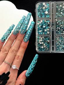 1 Buah Kotak Penyimpanan Persegi Panjang 6 Kompartemen dengan Rhinestone Datar Berwarna-warni dan Berbagai Ukuran, Cocok untuk Natal, Halloween, Musim Gugur/Musim Dingin, Tahun Baru, Hari Tahun Baru, dan Acara Liburan Lainnya - MultiWarna - View 3