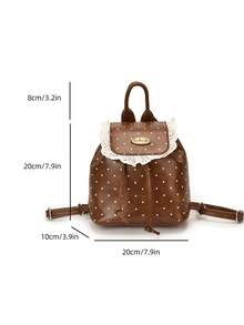1pc Girls Polka Dot PU Drawstring Closure Vintage Backpack Suitable For All Seasons Daily Use - A - View 3