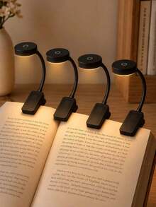 4pcs 4-LED Black/White Clip-On Book Light, Eye-Protection Reading Lamp, 3 Color Temperatures, Dimmable, Mini Portable Clip-On Reading Light (Battery Not Included) - Multi-color - View 17