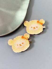 2pcs Simulated Orange Peel Bear Cute Hair Clips, Sweet Girl Daily Wear Alligator Hair Clips - Multicolor - View 4