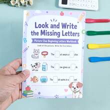 Children's Picture-Based First Letter Completion Practice Book, English Picture-Based Initial Letter Filling Workbook, Preschool English Phonics Enlightenment Early Education Educational Exercise Book, Back To School Learning Supplies, Learning Gift - Multicolor - View 10