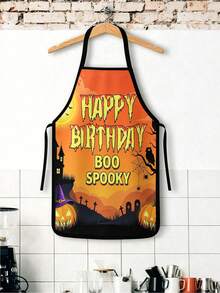 1pc/2pcs/4pcs Happy Halloween Print Kitchen Apron, Pumpkin Ghost Witch Haunted House Pattern Cooking Baking Apron, Halloween Party Costume Decor Apron, Holiday Gift - Multicolor - View 8