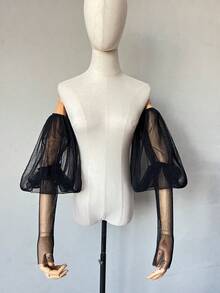 1pc White Mesh Pleated Petal Sleeve 2pcs Elastic Bridal Long Sleeve Jellyfish Sleeve - Multicolor - View 8
